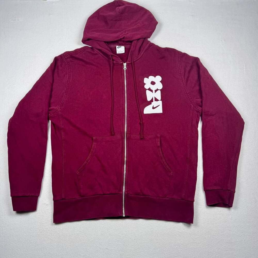 Nike Zip Hoodie Size M Maroon Flower Graphic